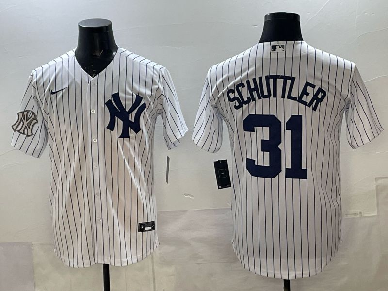 Men New York Yankees #31 Schuttler white stripe Game Nike MLB 2025 Jersey 003